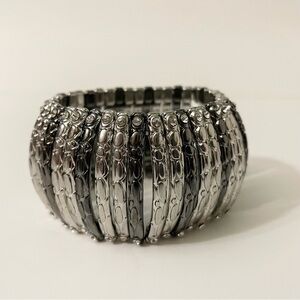 Gunmetal and Silver Tone Stretch Cuff Bracelet